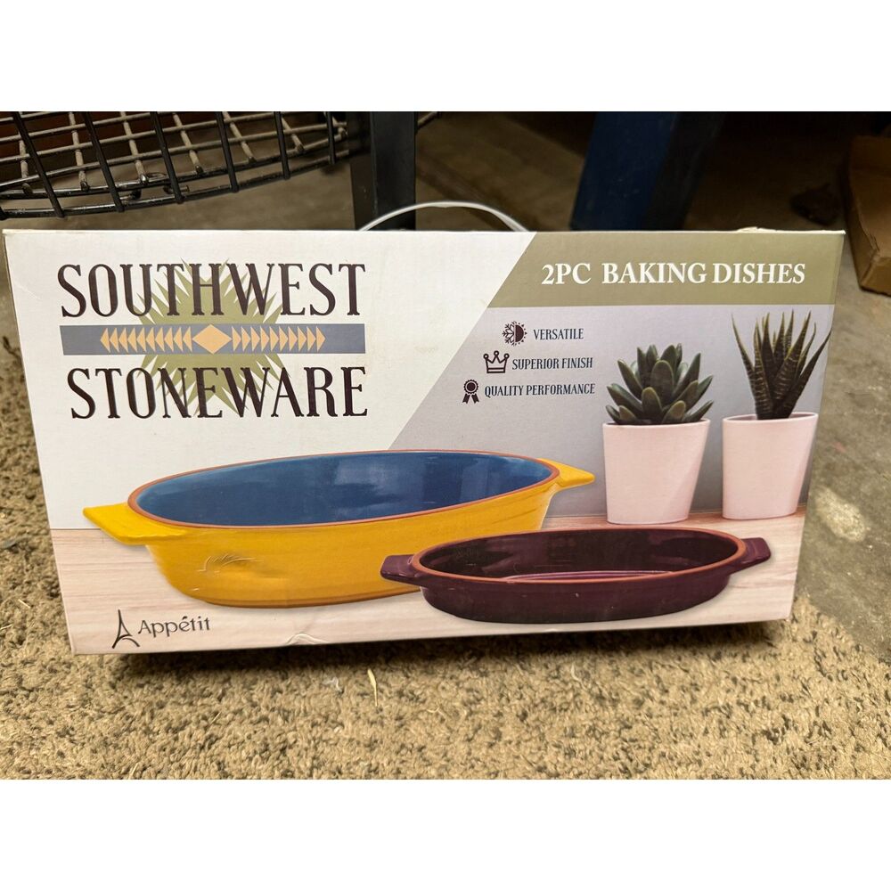New Appétit Southwest Stoneware 2-Piece Oval Baking Dishes Set NIB